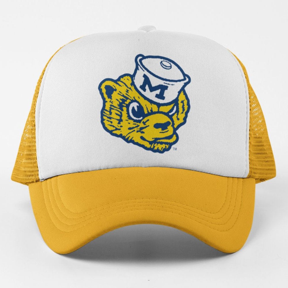 NEW Michigan Wolverines Sailor Mascot Foam Trucker Mesh Snapback Hat 2TONE GLDN
